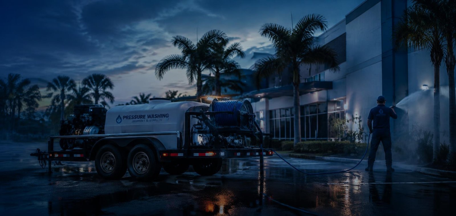 Commercial exterior cleaning equipment staged outside a business